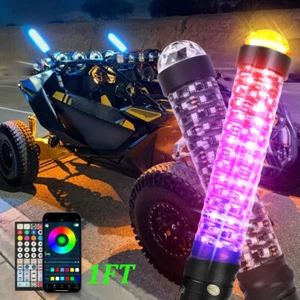 Pair 1FT Spiral Fat LED RGB Whip Lights Chasing Antenna For Can-Am Maverick X3 - Picture 1 of 19
