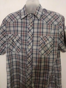 Wrangler Western Shirts XL Pearl Snap Short Sleeve Red / Blue / White Plaid - Picture 1 of 6