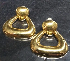 MONET Designer Door Knocker Earrings Polished Gold Tone Pierced Ears Signed VTG! - Picture 1 of 8