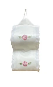 Toilet Roll Holder Fabric Bathroom Loo Storage Holds Two - Rose Embroidered - Picture 1 of 3