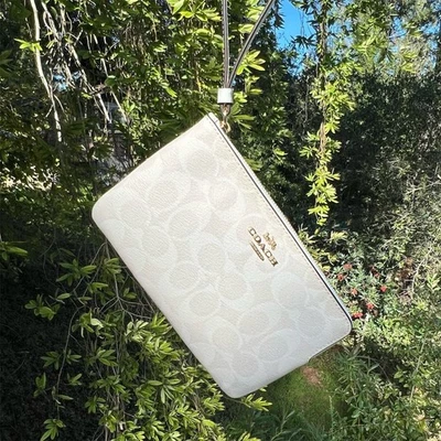 Carteira de pulso Coach grande com zíper de canto nova com etiqueta em lona Glacierwhite 6648 - Imagem 1 de 4