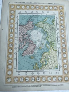 1900: Map Of North Polar Regions & Universal Time Chart Bacon Antique Print GA 3 - Picture 1 of 5