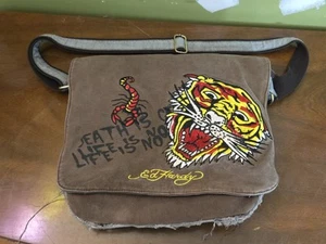 VTG Y2K ED HARDY DESIGNS BROWN TIGER SCORPION Messenger Canvas Satchel Handbag - Bild 1 von 24