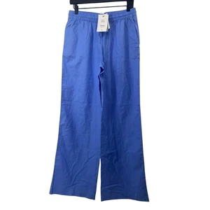 NWT H&M Women's Size Small Linen Blue Pants Wide Leg Elastic Waistband - Picture 1 of 10
