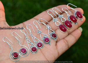 Simulated Ruby Gemstone Earring 5pcs Wholesale Lot 925 Silver Plated Earrings