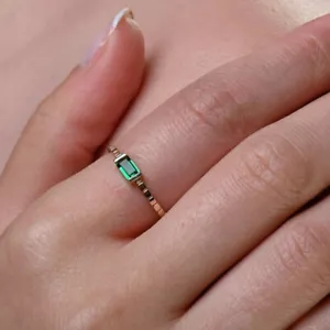 0.6Ct Emerald Cut Green Emerald Solitaire Women's Ring In 14K Yellow Gold Finish - Picture 1 of 8