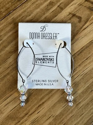 New Swarovski aurora borealis crystal sterling silver dangle earrings, USA made - Image 1 of 3