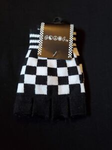 Cannibal Mummies Black and White Checkered Fingerless Gloves 