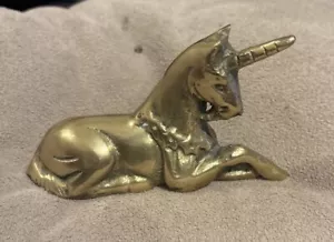Vintage Messing Einhorn Figur 5" lang * liegend * schöner Ringhalter * neuwertig ++ - Bild 1 von 8