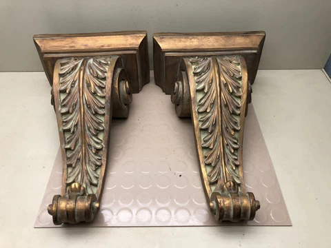 Pair of Leaf Wall Shelf Corbel Sconce Bracket Architectural Decorative Cover