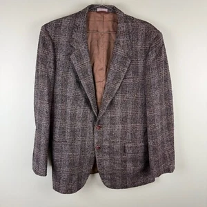 VTG Phillipe Gabriel Plaid Tweed Gray Blazer Mens Sz L Sport Coat Metal Buttons - Picture 1 of 10
