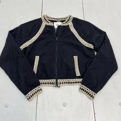 Chaqueta corta Free People negra lavada con cremallera para mujer talla XS detalle tejido Foto 1 de 4