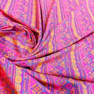 Pink Ethnic Print Nylon Spandex Fabric 4 Way Stretch for Swimwear Dancewear - Picture 1 of 6