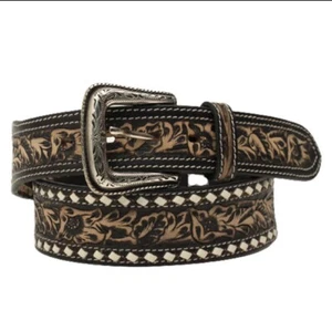 Nocona Herren Gürtel Schnalle Schnürung Floral Tooled Schwarz N210005801 Gr. 40 Neu - Bild 1 von 8