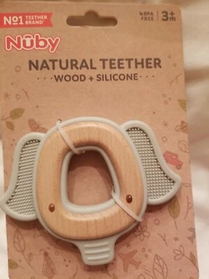 Nuby Natural Wood And Silicone Teether BPA Free +3 Mon - Image 1 of 4