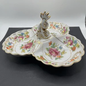 Unique Noritake DRESDENA 3-Part RELISH DISH with Nautilus Handle (Japan) - Picture 1 of 5