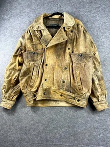 Real Leather Mens Jacket Medium Brown Long Sleeve Snap Outdoor Pockets Casual - Bild 1 von 8