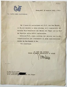 MUSSOLINI LETTERA AUTOGRAFA E DOCUMENTO DI NOMINA A VICEPRESIDENTE DEL SENATO - Imagen 1 de 5
