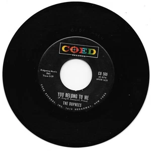 The Duprees: "You Belong To Me" / "Take Me As I Am" - VG+ '63 - plays NM! - Imagen 1 de 2