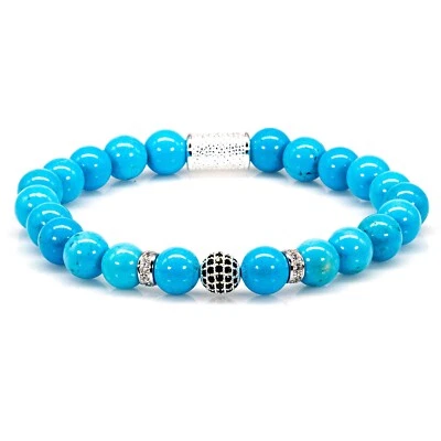 Perlenarmband Grüner / Blauer Türkis Perlen Royal Crown 925 Sterling Silber - Bild 1 von 4