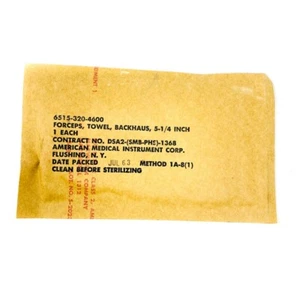 US Military Surgical 6515-320-4600 Backhaus Towel Forceps, 5-1/4 in - Dated 1963 - Picture 1 of 3