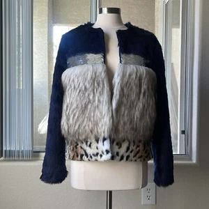 NWT Boston Proper Navy And Grey Faux Fur Jacket Rn#90674 Size: M $486 - Picture 1 of 15