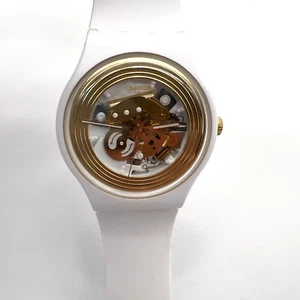 Swatch Analog Wristwatch White Gold Rings Water Resistant Unisex NIB Works - Picture 1 of 13