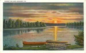 Postal Lake Harmony Sunset botes de remos Pennsylvania Pa - Imagen 1 de 2