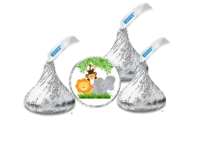 108 Jungle, safari birthday, baby shower hershey kiss labels, stickers, tags - Image 1 of 2