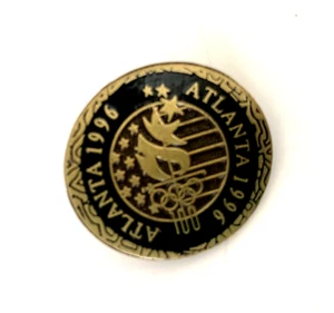 Anstecknadel Hut Vintage Olympia Atlanta 1996 blau & goldfarben 1" Knopf - Bild 1 von 3