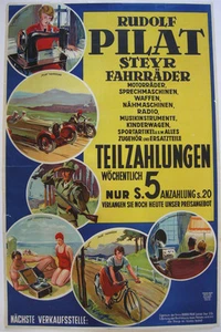 Steyr Fahrräder Nähmaschinen Motorräder Werbeplakat Orig Lithografie 1930 - Bild 1 von 4