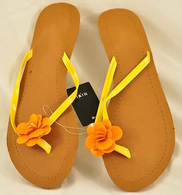 Chanclas Mixit para mujer talla 7 correa dorada álamo con plantilla acolchada diseño flor Foto 1 de 4