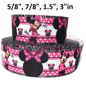 GROSGRAIN RIBBON 5/8",7/8",1.5", 3" Minnie Mouse Birthday Christmas party - Bulk - Picture 1 of 2