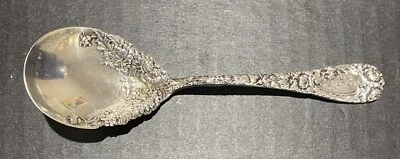 Durgin Sterling Silver Serving Preserve Spoon Chrysanthemum 44g Antique Monogram - Image 1 of 4