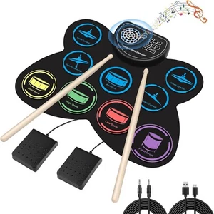 Electronic Drum Set, 9-Drum Practice Pad with Headphone Jack, Roll-up Drum Kit - Picture 1 of 7