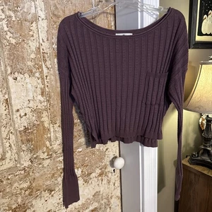 Natural Life Women’s Medium Purple Ribbed Cropped Sweater - Picture 1 of 5