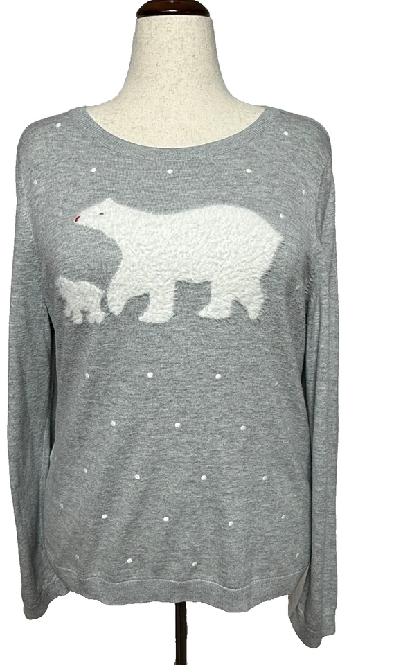 Suéter Talbots Mujer XL Gris Blanco Difuso Osos Polares Lunares Acogedor Cálido Mezcla Rayón Foto 1 de 4