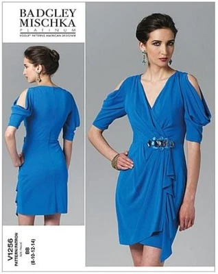 Vogue Designer BADGLEY MISCHKA Open Shoulder Mock Wrap Dress V1256 Pattern 8-14 - Image 1 of 4