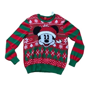 Disney Mickey Mouse Christmas Sweater Men's Red Green Size XL Party New - Picture 1 of 11