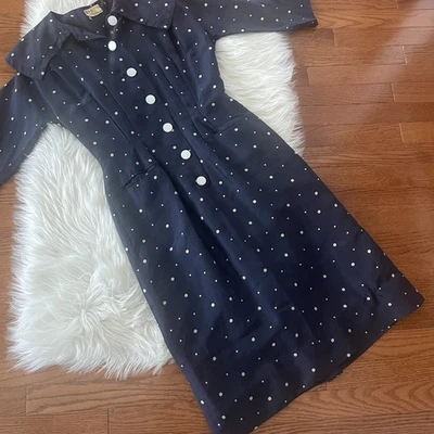 R & K оригинальный около 1950-х Люси развертки темно-синий/белый горошек платье кнопка детали - Изображение 1 из 4