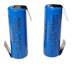 14430 3,7V Li-Ion-Akku 1000mAh 43 mm x 14 mm mit Lötfahne Anschluss U Z - Bild 1 von 3