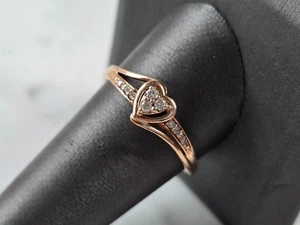 Anillo de corazón de diamantes de oro rosa de 10 quilates vintage Estate para mujer 2,3 g E3603 - Imagen 1 de 6