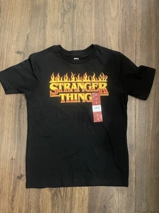 NWT Netflix Stranger Things Black T-Shirt Youth Boys /Girls Sz Med 8 Flames Fire - Picture 1 of 6