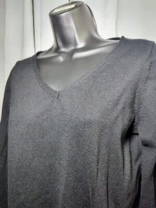 Maglione pullover Ann Taylor scollo V nero medio bottoni oro manica accento - Foto 1 di 5