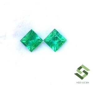 4.25x4.25 mm Certified Natural Emerald Square Cut Pair 0.74 CTS Loose Gemstones - Picture 1 of 8