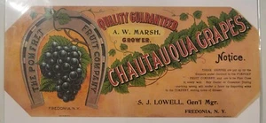 LABEL Chautauqua Grapes Lowell Fredonia New York Case Label Very Large Marsh - Picture 1 of 1