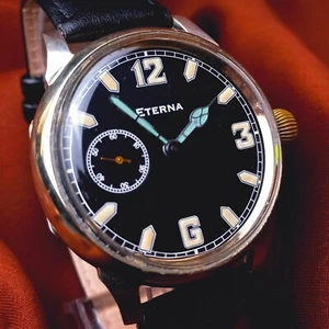 Eterna Swiss Watch Antique Marriage Vintage Men's Wristwatch Black Dial Serviced - Picture 1 of 13