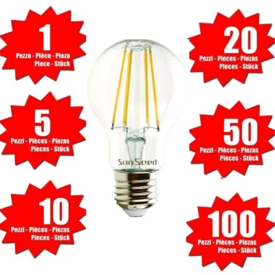SunSeed Lampadina E27 Filamento LED 7W Goccia 806 Lumen Luce Naturale 4000K - Immagine 1 di 4