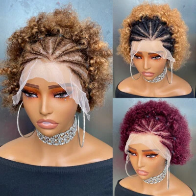Afro Kinky Curly Human Hair Wigs With Braids 13X4  Lace Front Wig - Image 1 of 4