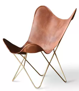 Handmade Vintage Buffalo Leder Schmetterling Stuhl Lounge Modern Akzent Faltbar - Bild 1 von 5